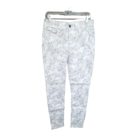 Seven7 Womens White With Muted Floral Print Mid Rise Skinny Jeans Size 8 - Picture 2 of 10
